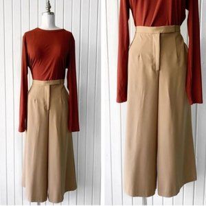 Vintage 90s Tan Culottes Wide Leg Pants